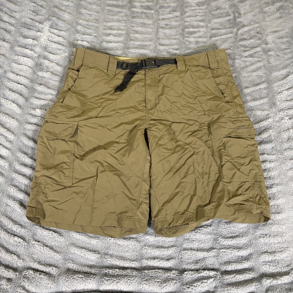 Eddie Bauer Mens 38 Khaki Nylon Cargo Hiking Shorts with Belt AT025
